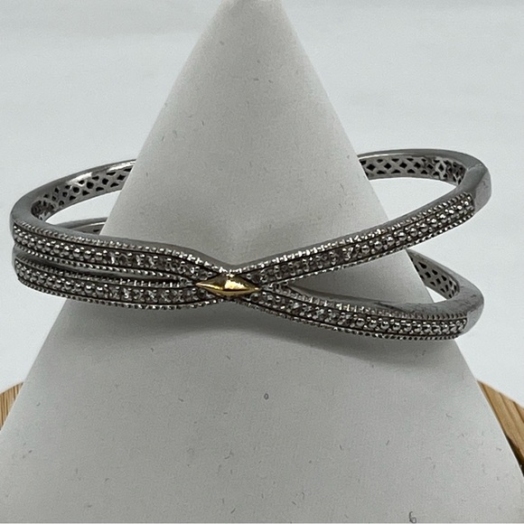 Gabrielle Bruni 14K Sterling Silver White Topaz Hinged Cuff Bracelet - Picture 2 of 7